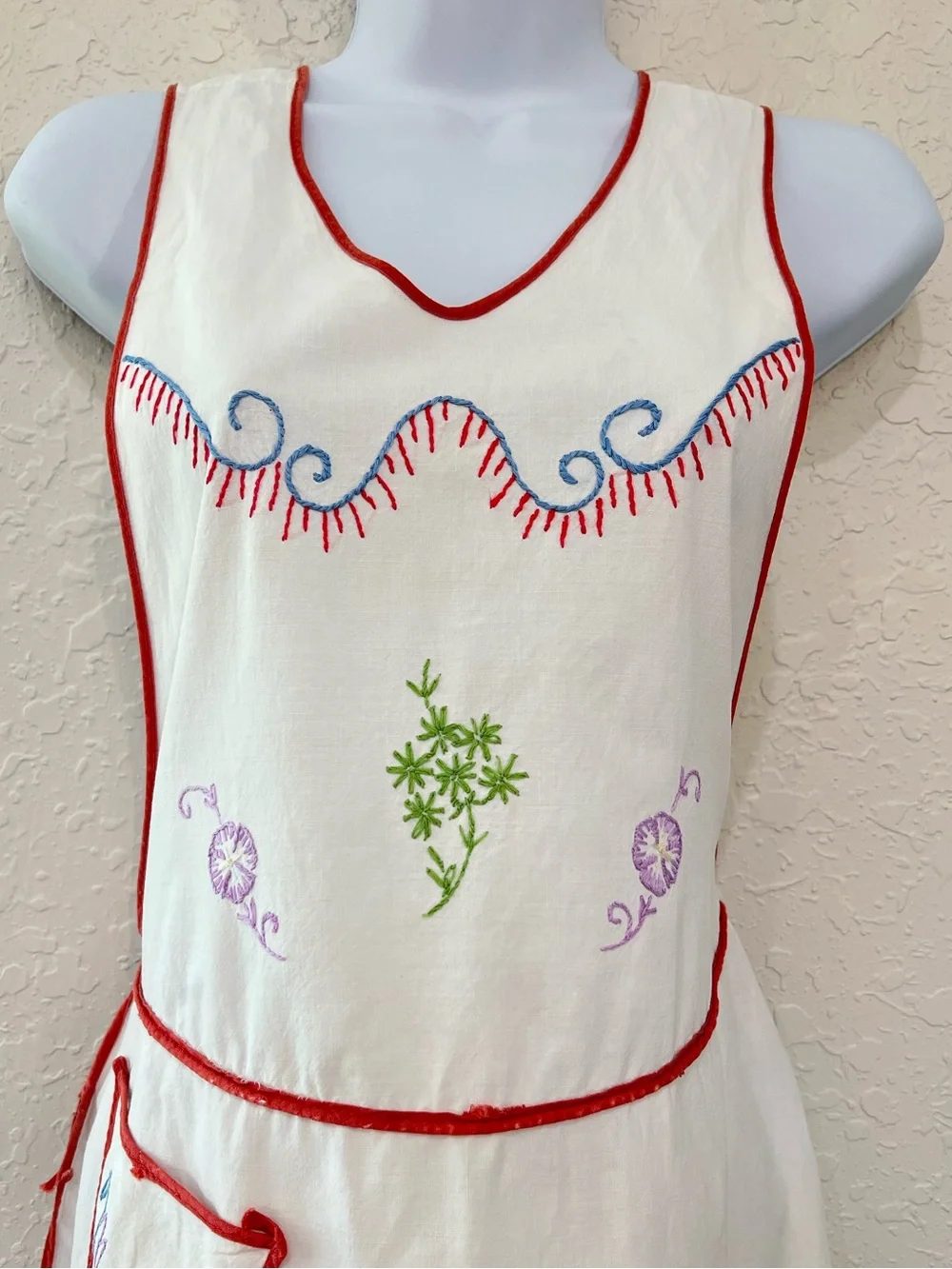 Vintage Hand Embroidered Hostess Apron Personalized Marie Floral